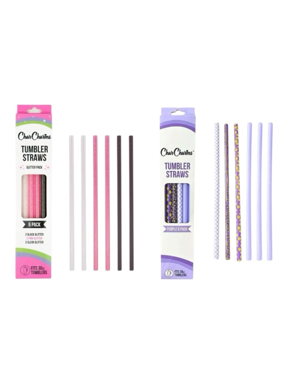 CharCharmz Tumbler Straws Set - Pink and Purple